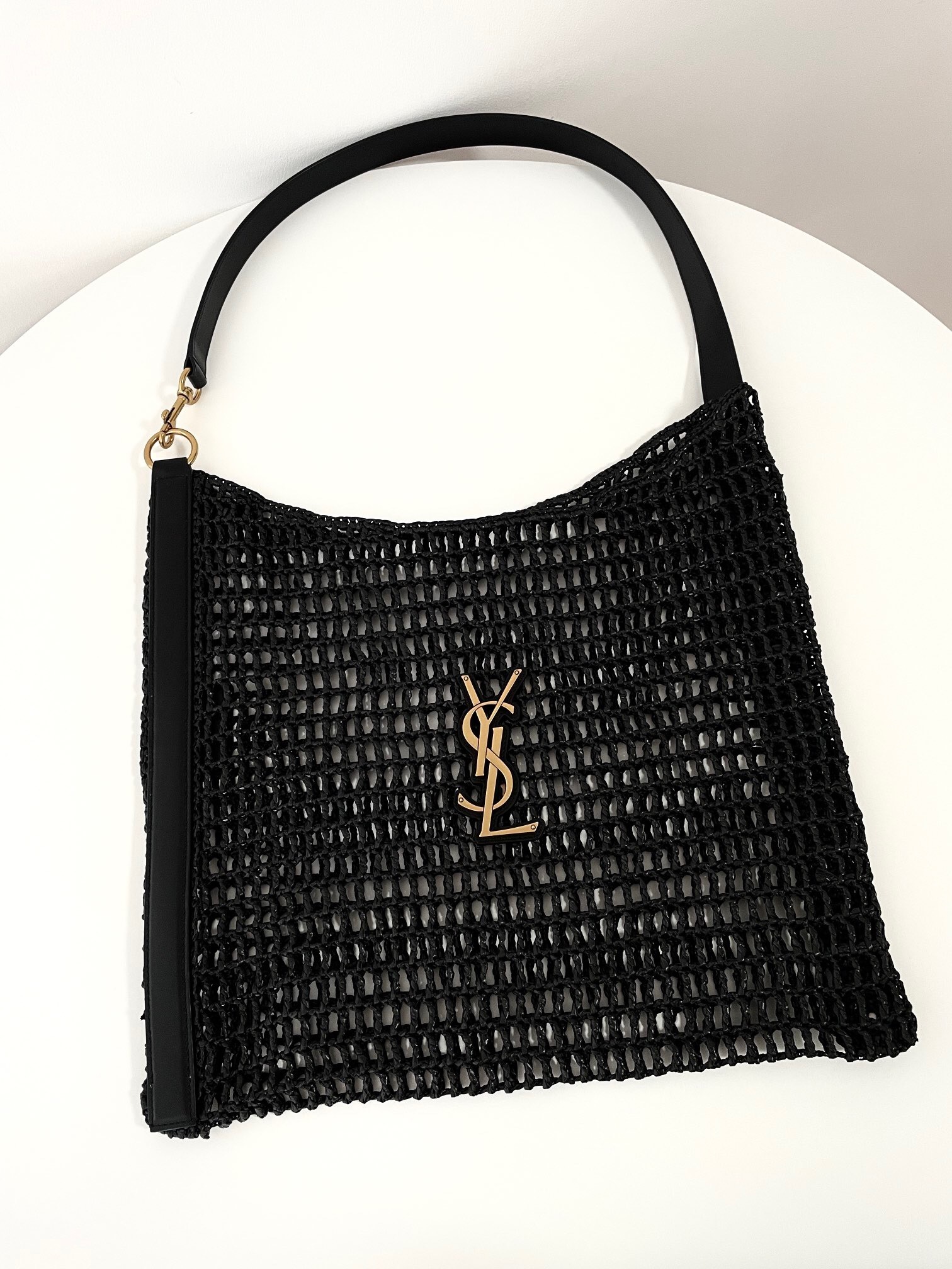 Saint Laurent Oxalis leather-trimmed raffia shoulder bag