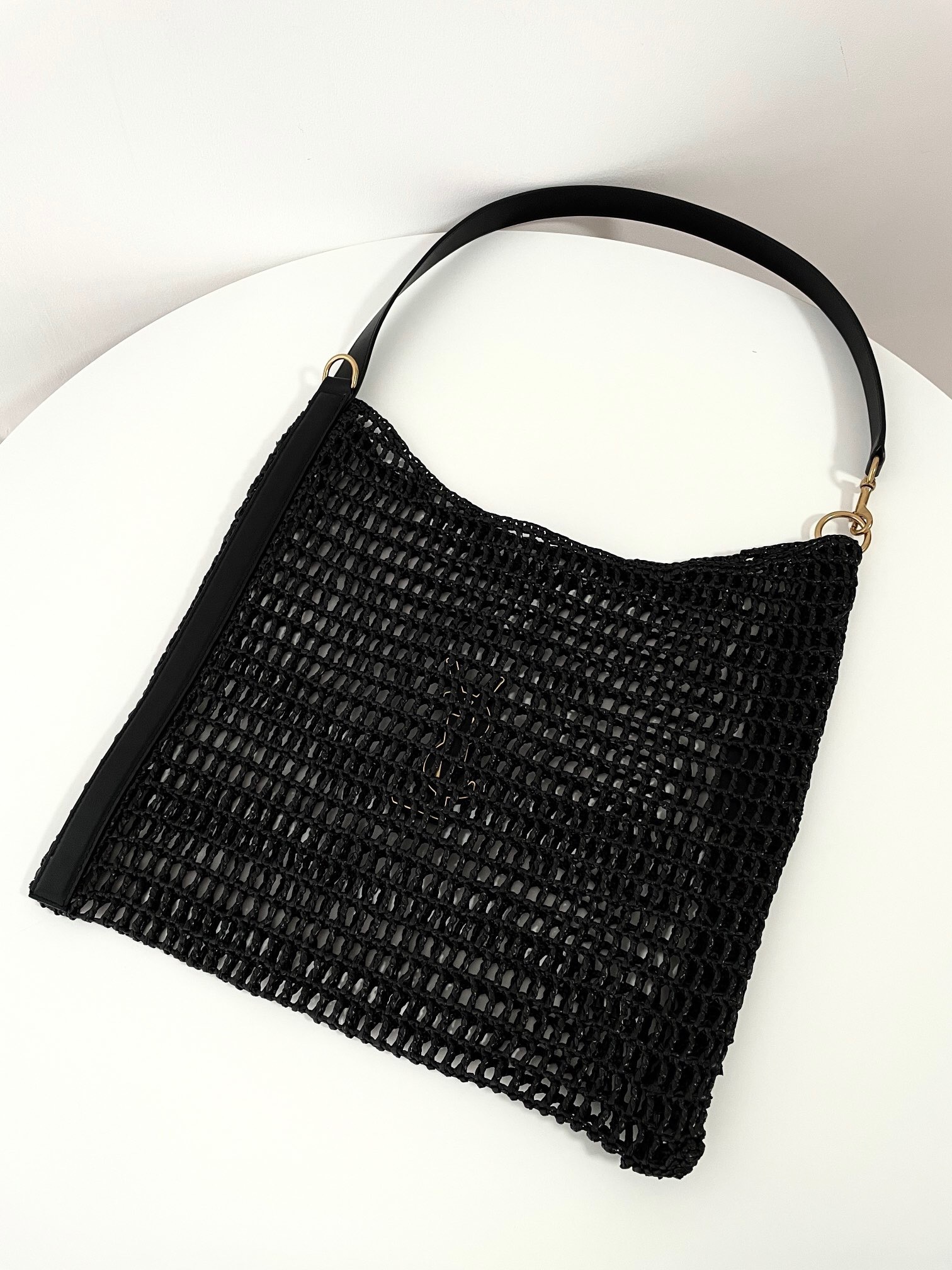 Saint Laurent Oxalis leather-trimmed raffia shoulder bag