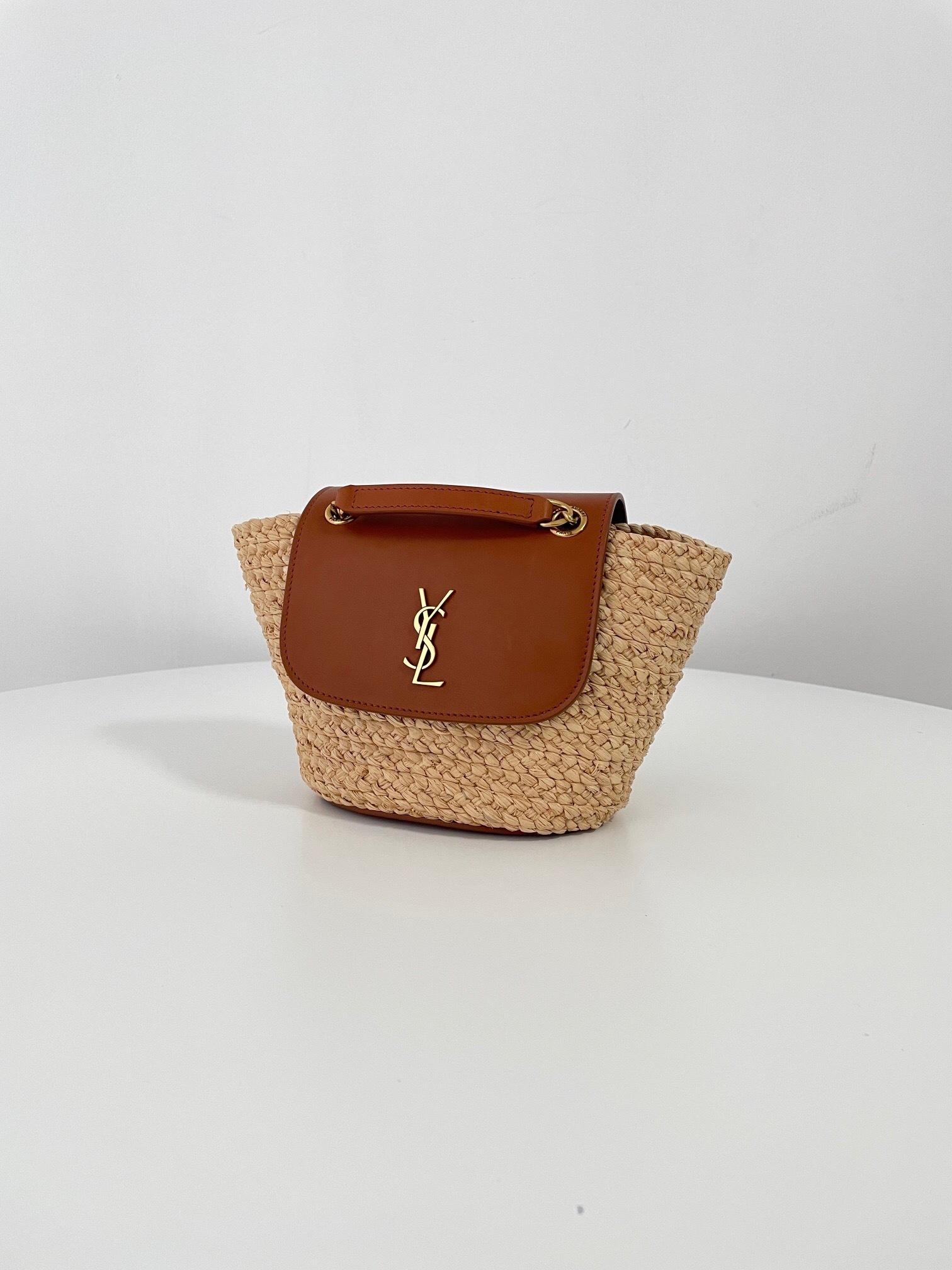 Saint Laurent Mini Manon in Raffia with a leather trim