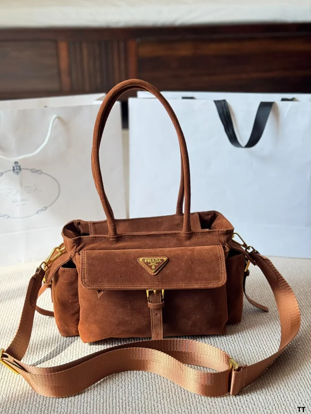 Prada Bonnie Medium suede shoulder bag in brown