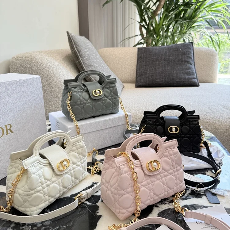 Dior Jolie Top Handle Mini Bag in powder pink Cannage lambskin
