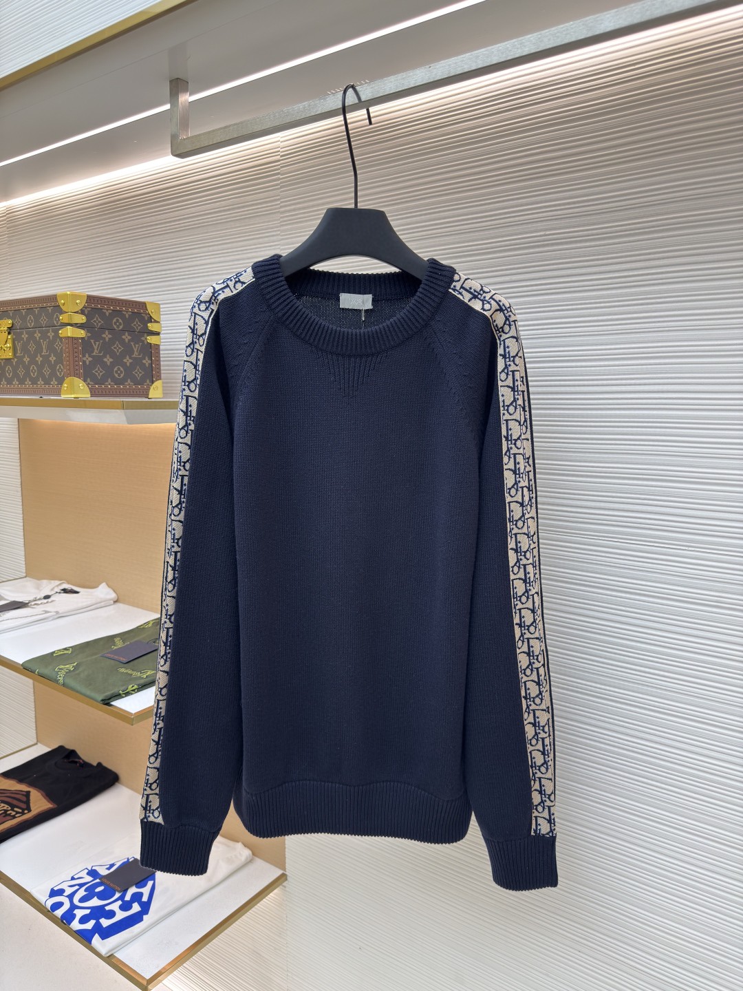 Dior Sweater with Dior Oblique Inserts Deep Blue Cotton Jersey