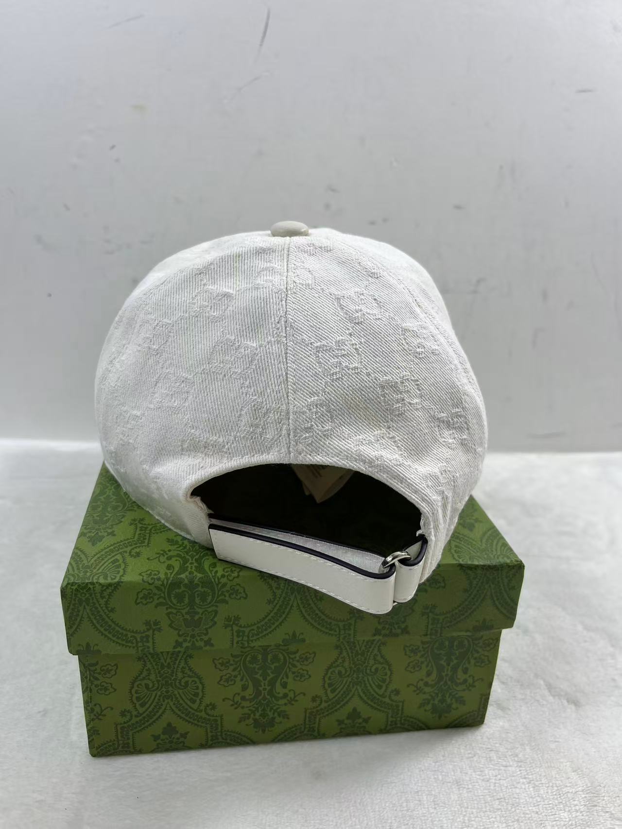 Gucci GG Monogram Logo Denim Cotton Baseball Cap Hat in white