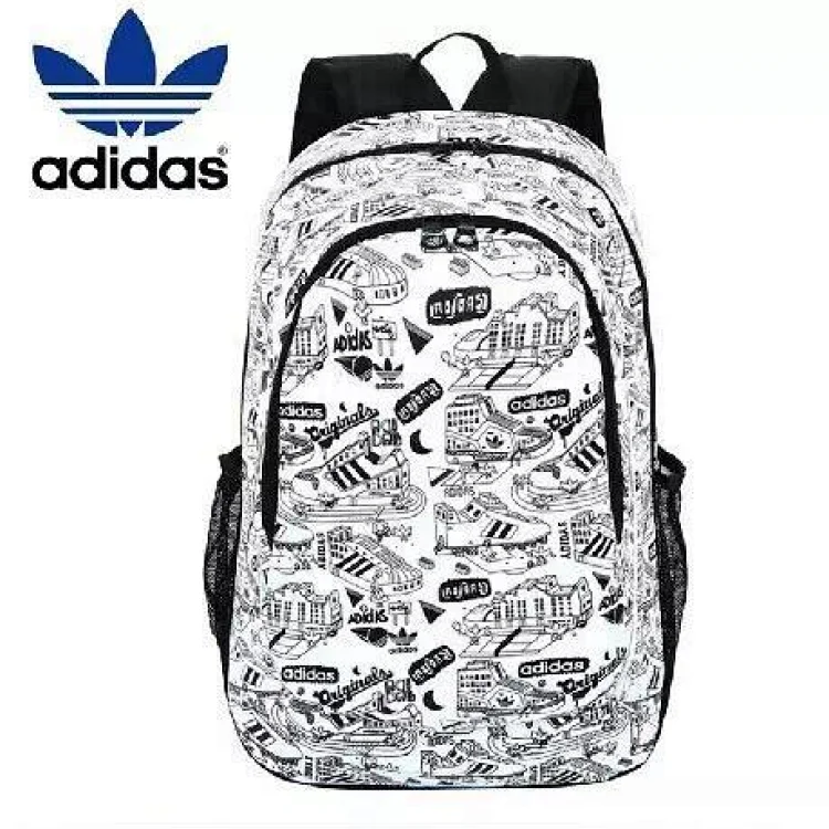 Addidas backpack with a black and white graphic print