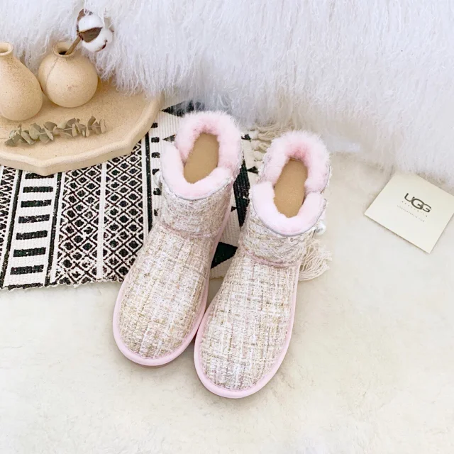 UGG women's snow boots with fleece lining and tweed-like patterned uppers