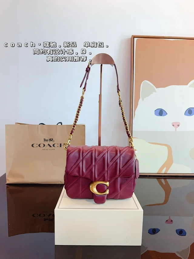 Coach Times Square Tabby Shoulder Bag with Quilting in a merlot shade