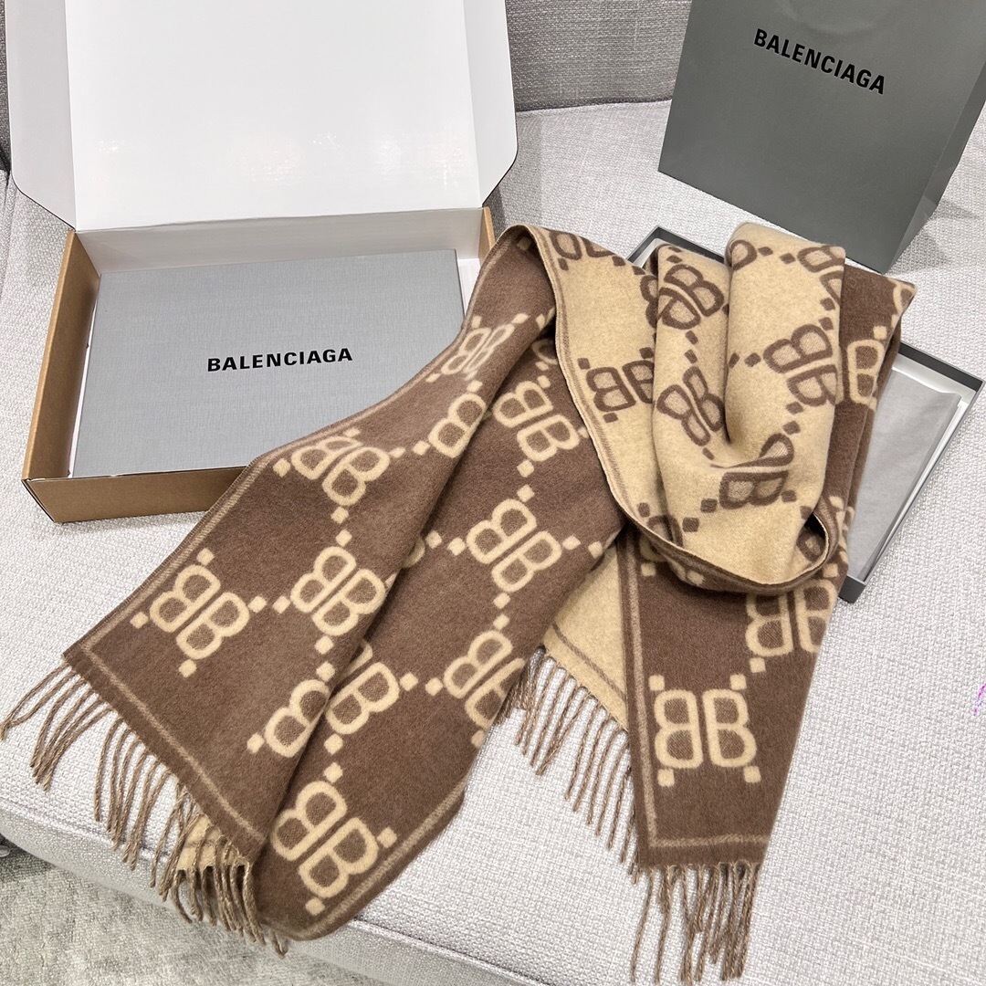 Balenciaga scarf with a repeating "BB" logo pattern