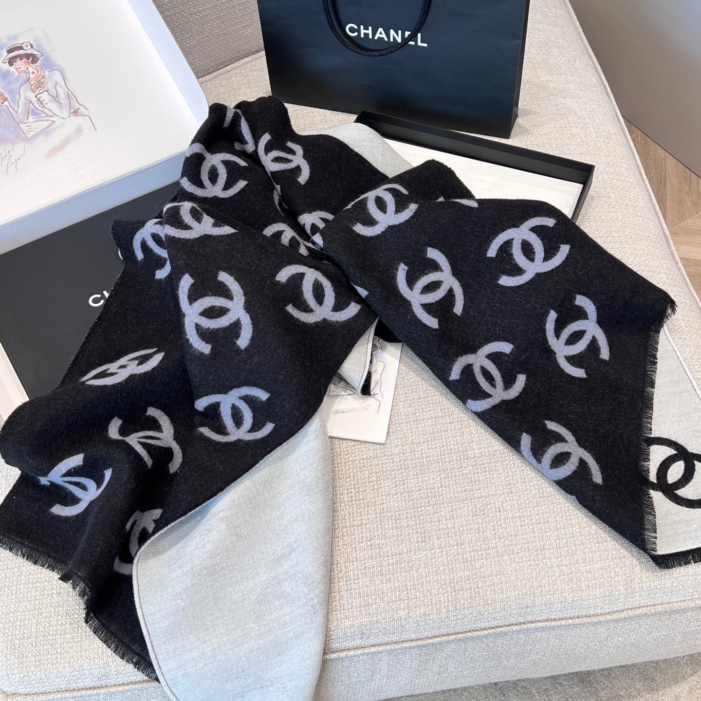 Chanel Scarf black and white