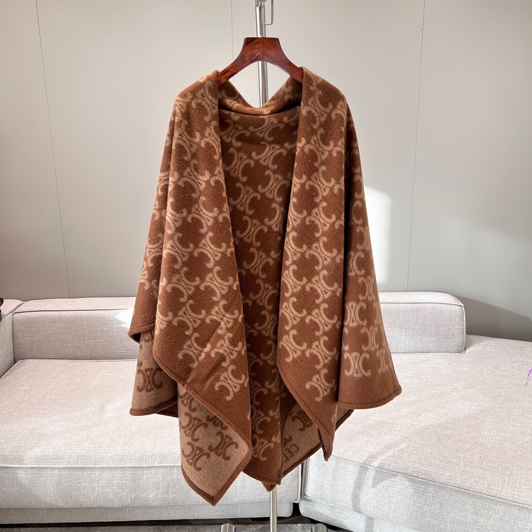 Celine wool blend scarf with the brand's signature Triomphe monogram pattern