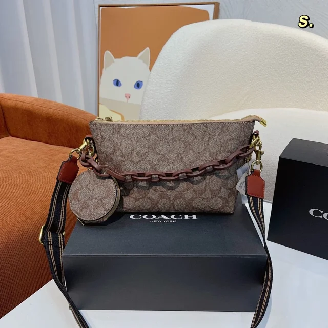 Coach Multi Pochette Crossbody Sling Bag in signature canvas with a detachable mini coin pouch