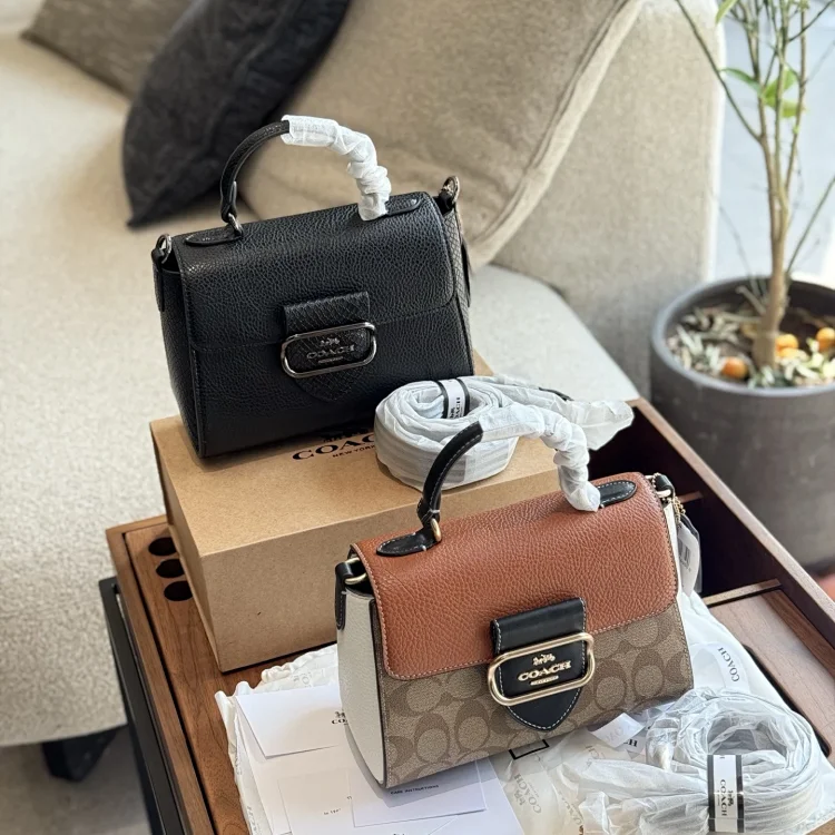 Coach Morgan Top Handle Satchel in black refined pebble leather with gunmetal hardware