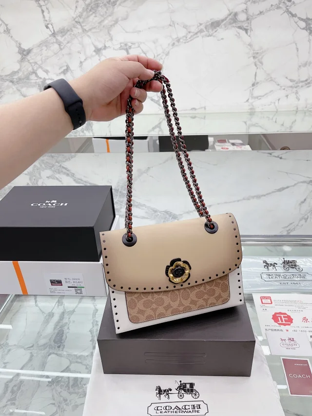 Coach Parker Studded Premium Shoulder Bag in Signature Canvas with Rivets