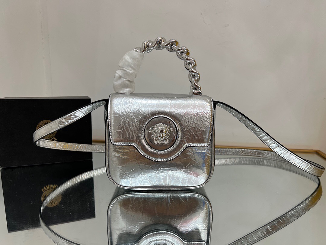 Versace La Medusa metallic mini bag in silver