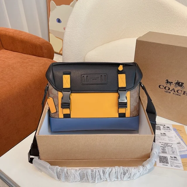 Coach Ranger Messenger Bag with mountaineering detail in signature canvas and colorblock leather