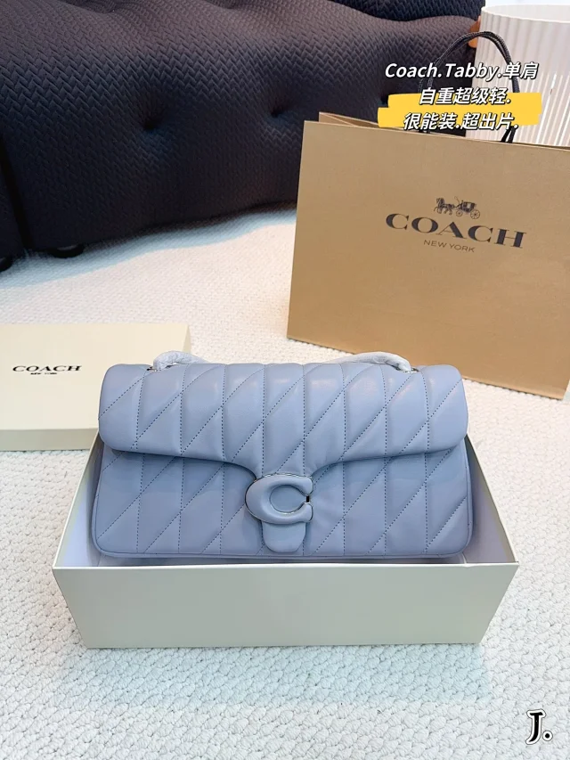 Coach Tabby Shoulder Bag 26 with Pillow Quilting in blue nappa leather