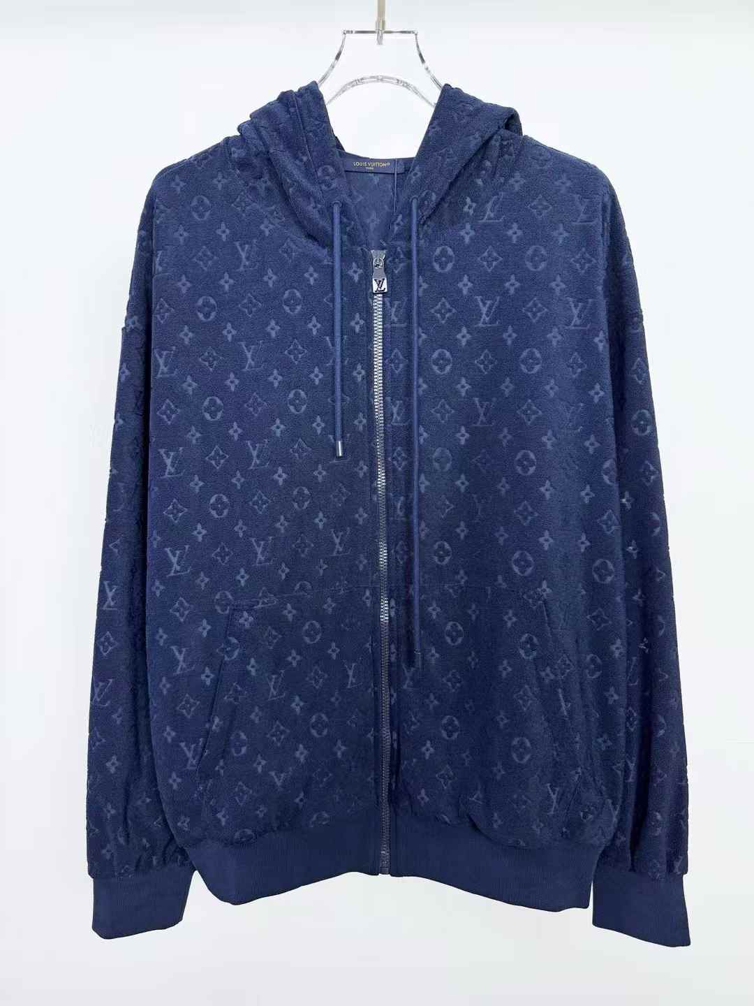 LV Monogram French Terry Zip-Through Hoodie in dark navy