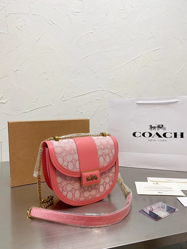 Coach Alie Saddle Bag in Signature Jacquard and refined calf leather in the color Taffy