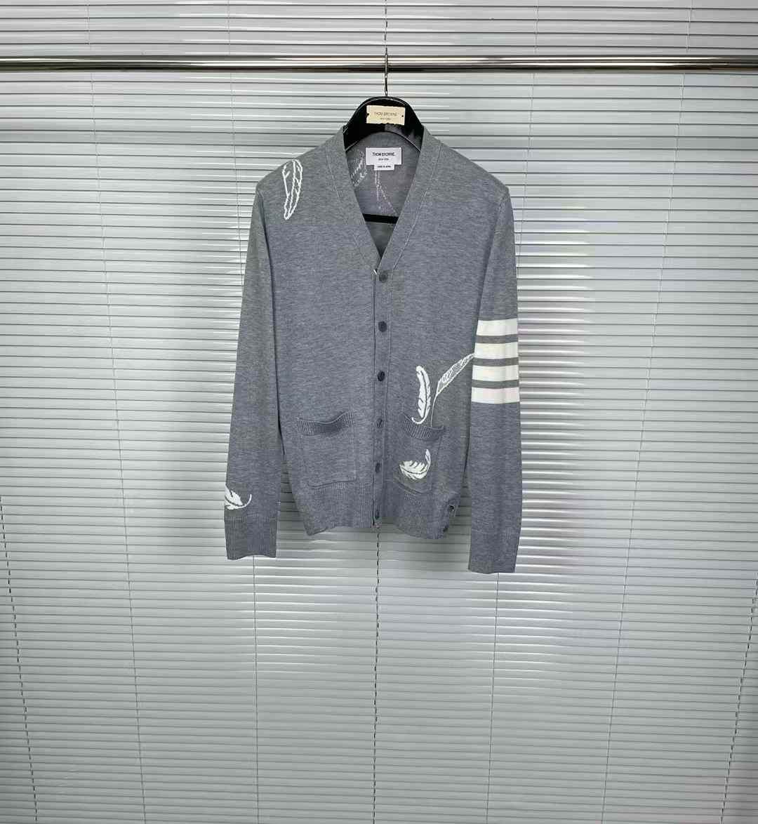 Thom Browne Grey Feather Intarsia 4-Bar Cardigan