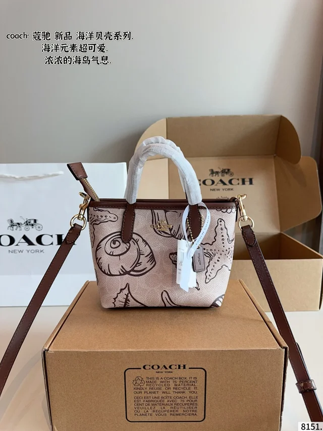 Coach Mini City Tote bag in signature canvas with a seashell print