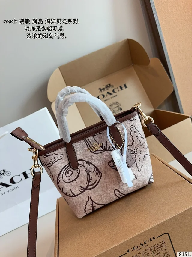 Coach Mini City Tote bag in signature canvas with a seashell print