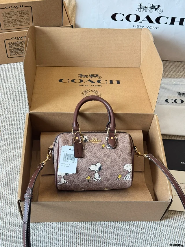 Coach X Peanuts Rowan Satchel Bag in signature canvas with a Snoopy print