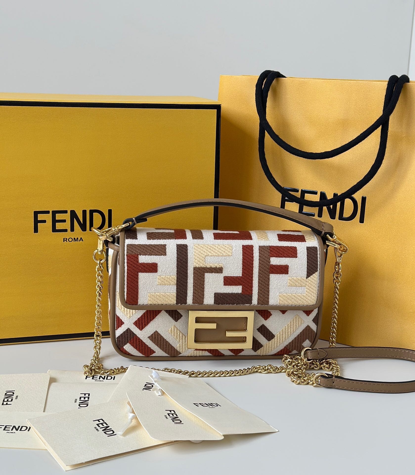 Fendi Baguette Mini bag with a multicolor FF embroidered canvas