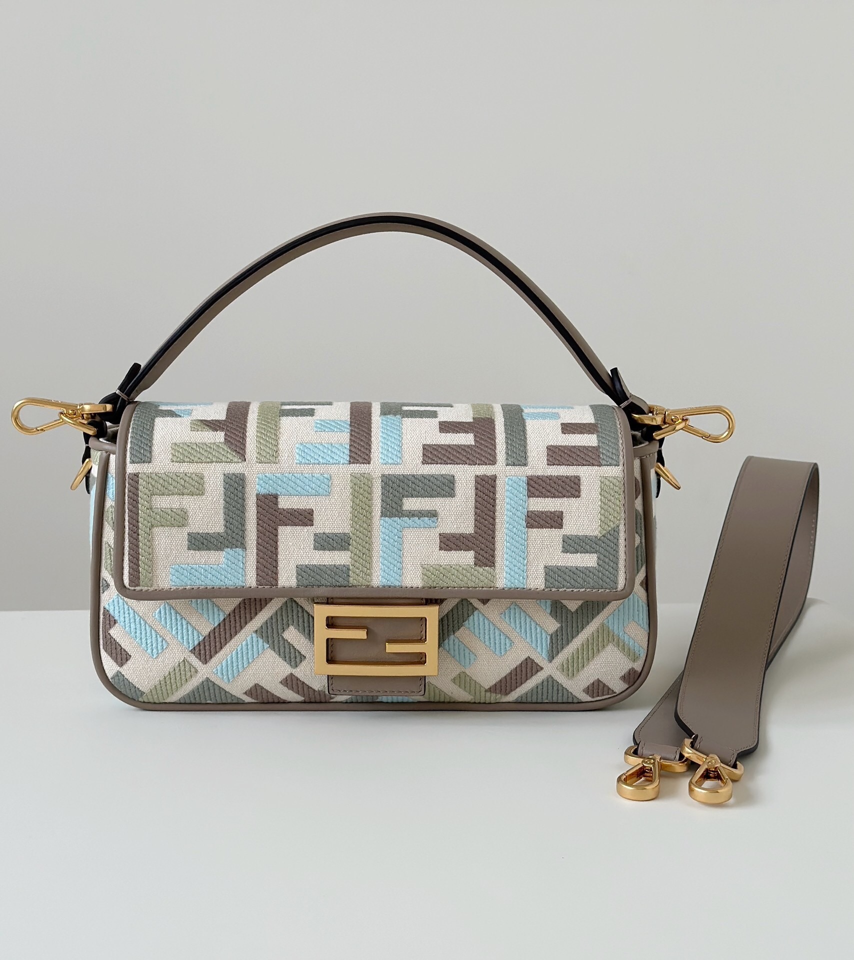 Fendi Baguette Mini bag with a multicolor FF embroidered canvas