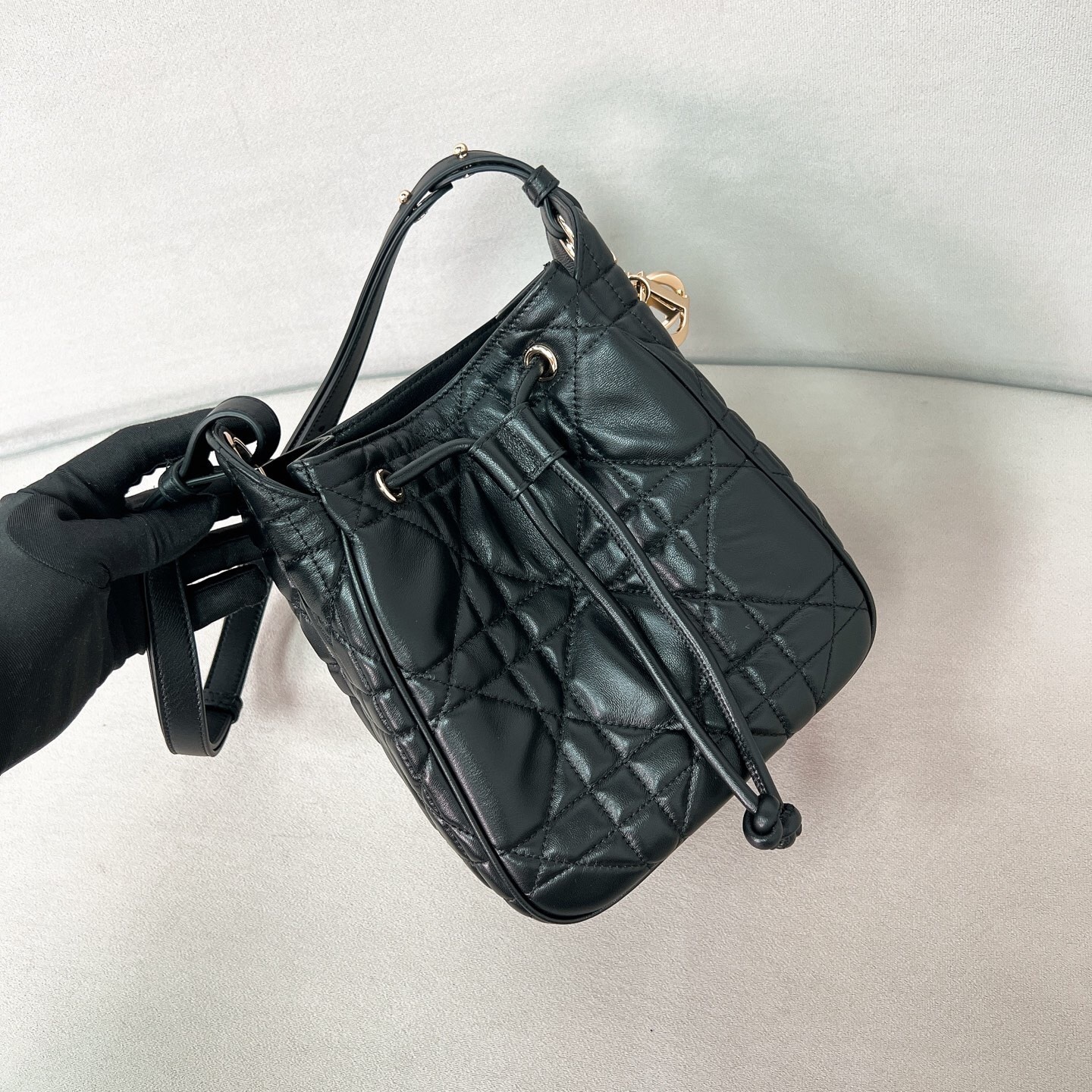 Dior D-Motion bag in black Macrocannage lambskin