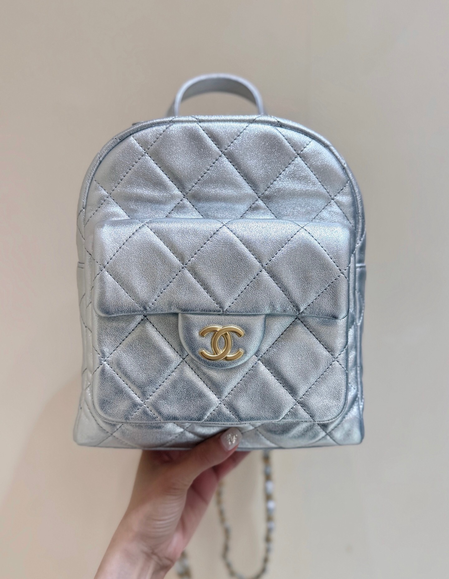 Chanel Metallic Silver Vintage Mini Duma Backpack Bag