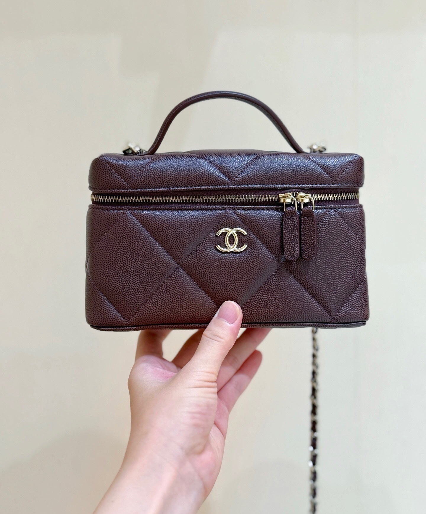 Chanel vanity bag in dark brown grained shiny calfskin leather