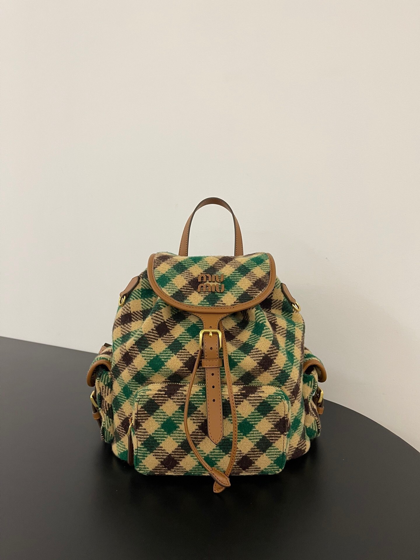 Miu Miu Plaid and Leather Backpack