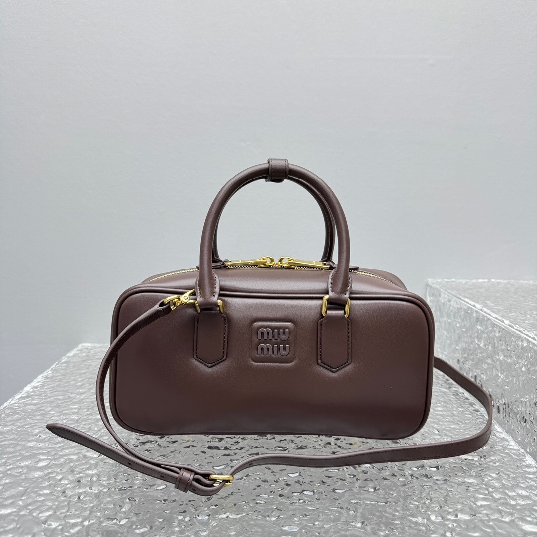 Miu Miu Arcadie leather bag in dark brown with top handles