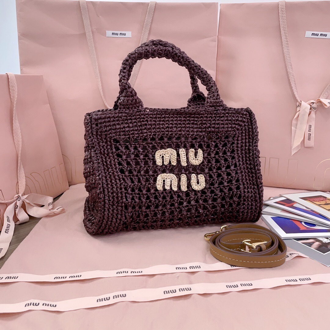 Miu Miu Raffia-Effect Woven Tote Bag