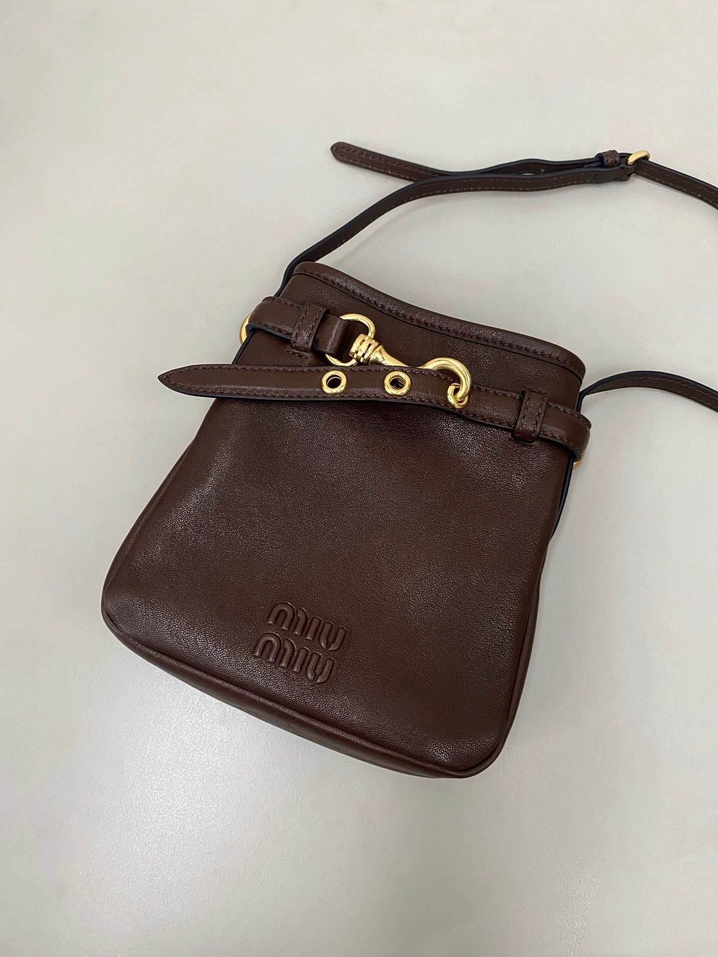 Miu Miu Nappa leather pouch with a snap-hook detail