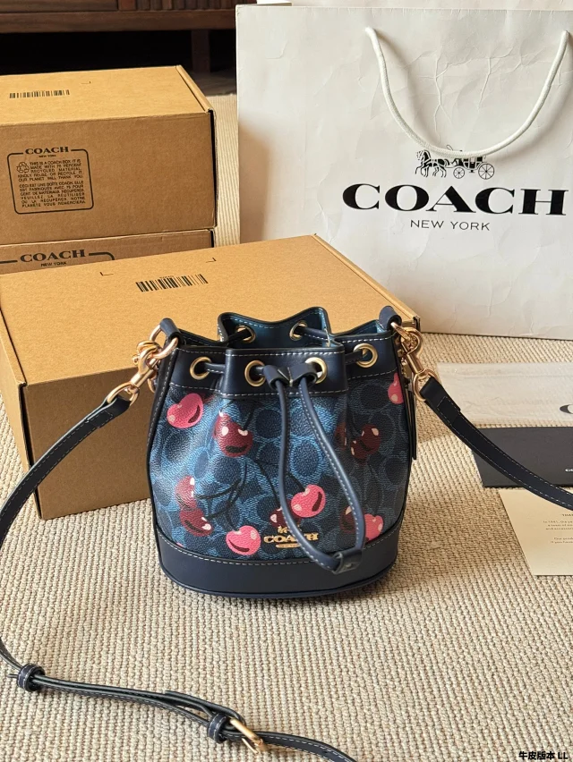 Coach Mini Bucket Bag in Signature Canvas with Cherry Print