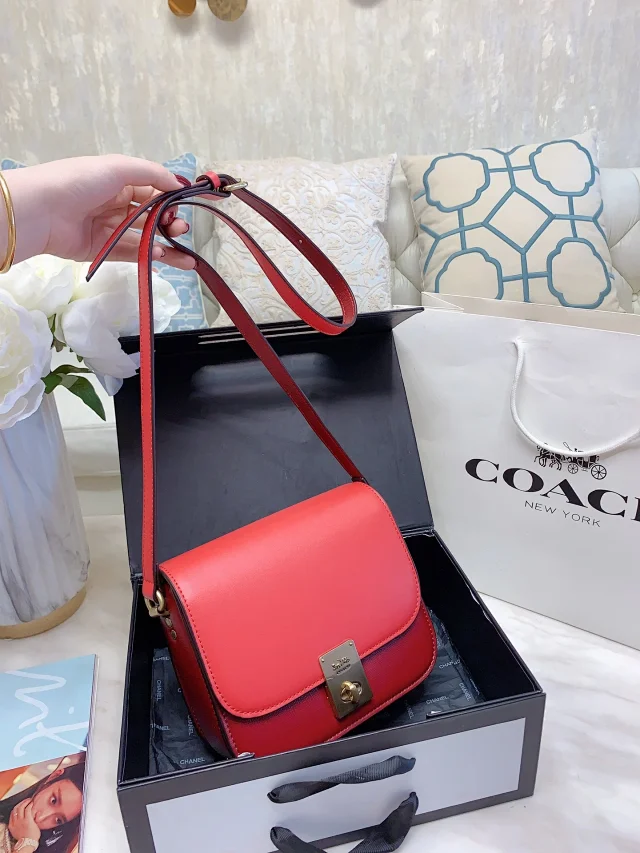 coach Small Classic Box Bag in red box calfskin leather