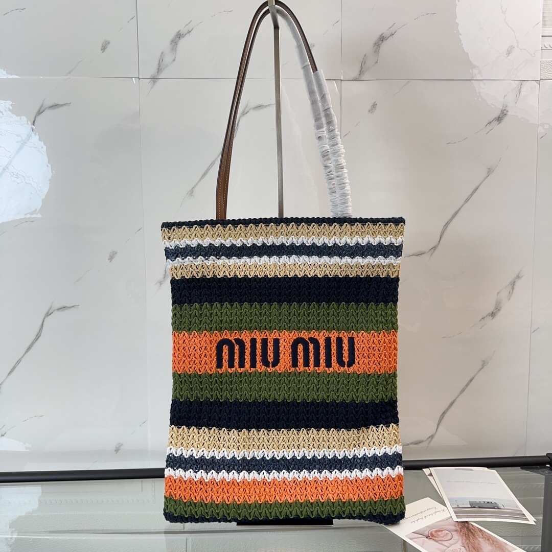 Miu Miu Striped Crochet Tote Bag