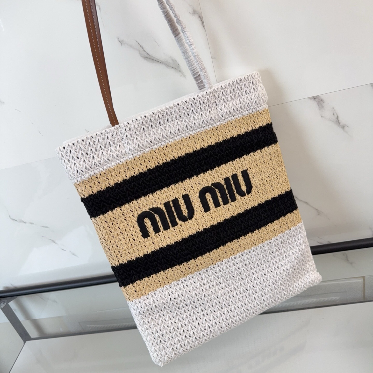Miu Miu Striped Crochet Tote Bag