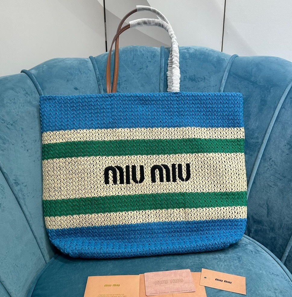 Miu Miu striped woven tote bag