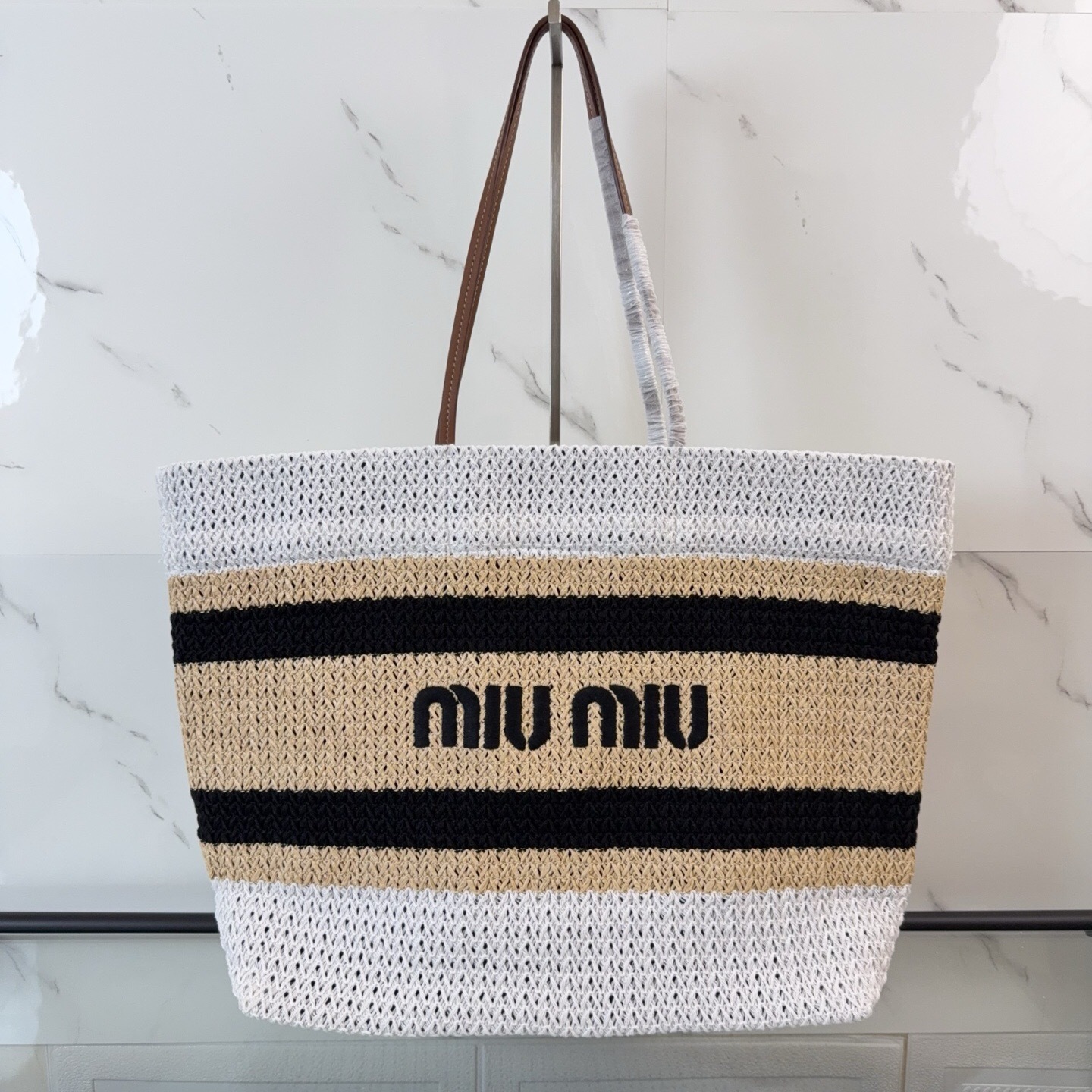 Miu Miu striped woven tote bag