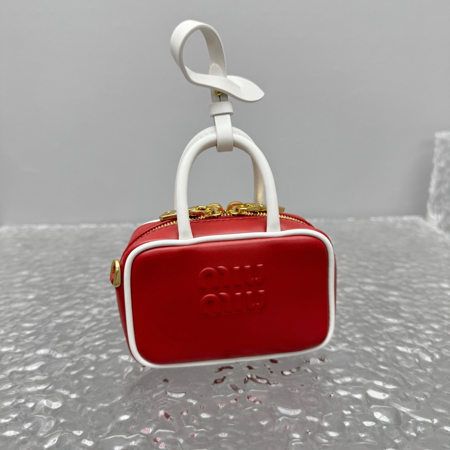 Miu Miu Red and White Beau Leather Micro tote Bag