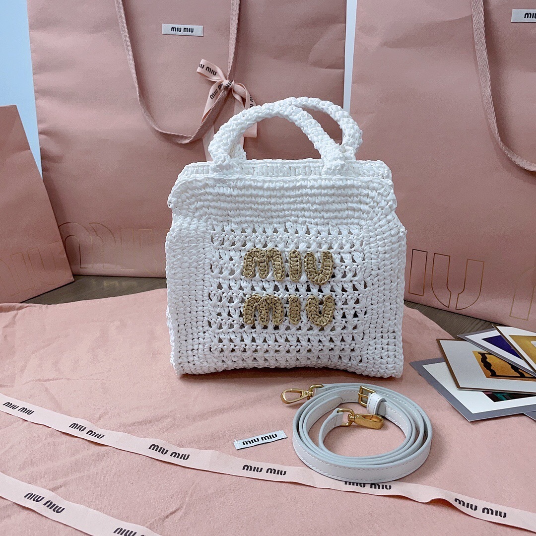 Miu Miu Raffia-effect woven tote bag