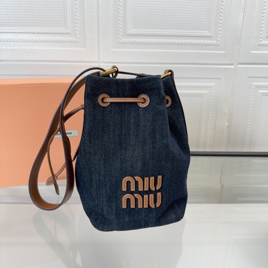 Miu Miu Logo-lettering Denim Bucket Bag