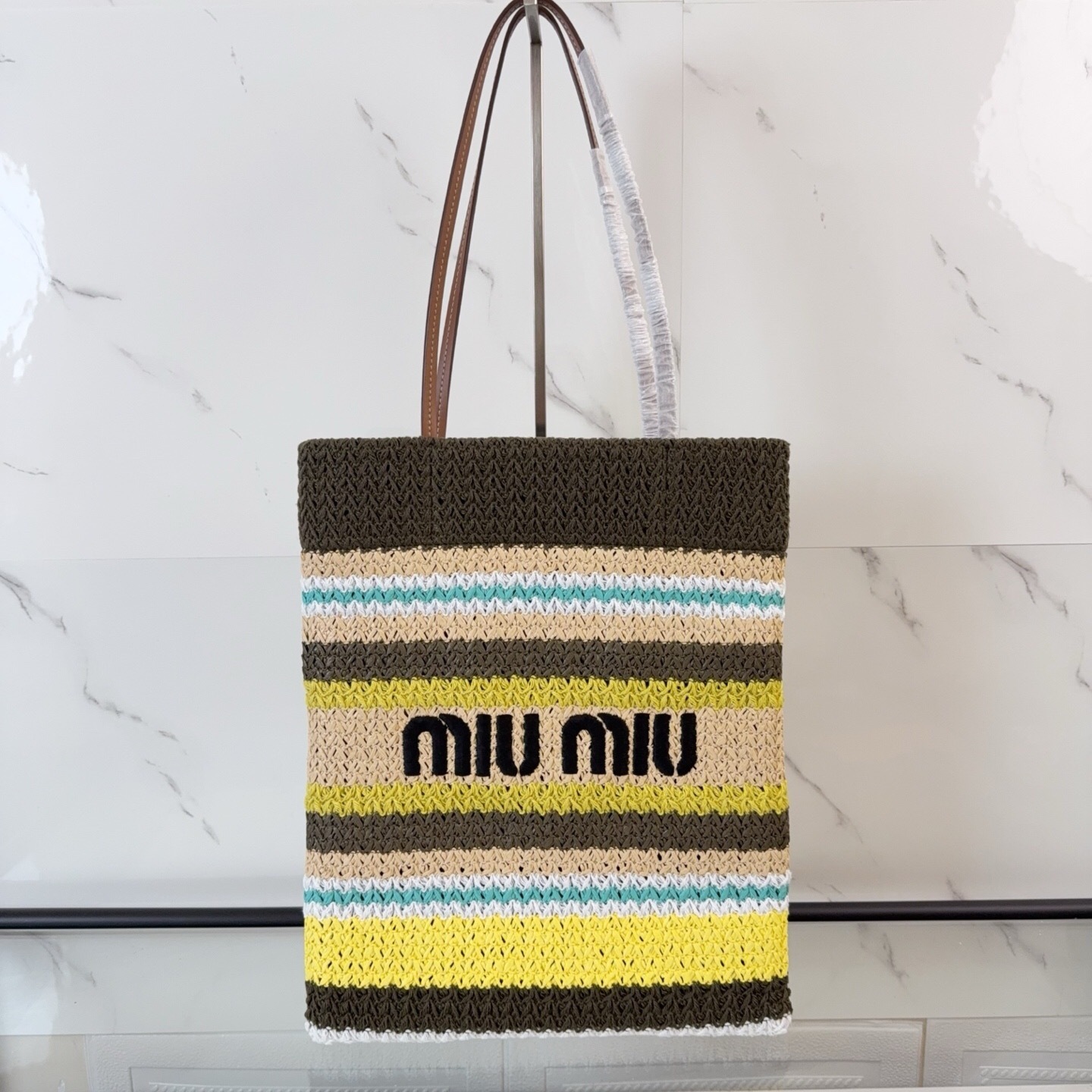 Miu Miu striped crochet tote bag