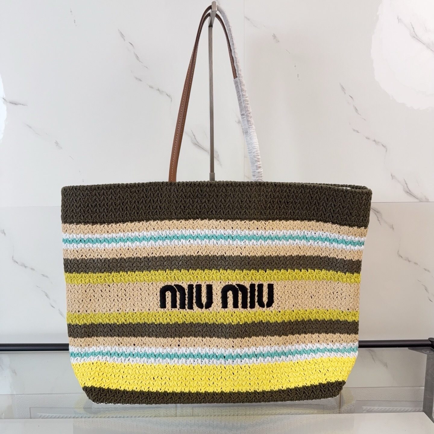Miu Miu striped crochet tote bag