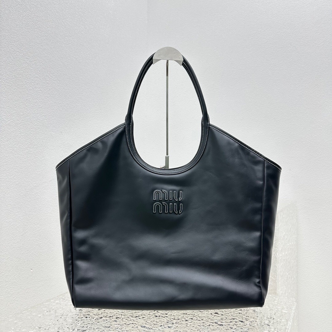 Miu Miu Nappa Large Ivy Tote Bag in black leather
