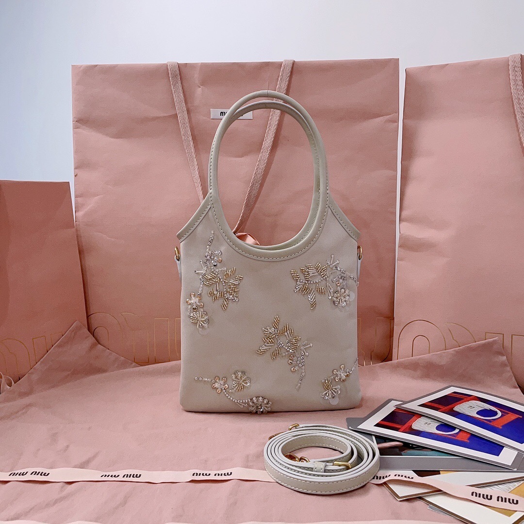 Miu Miu Ivy leather tote bag with embroidery