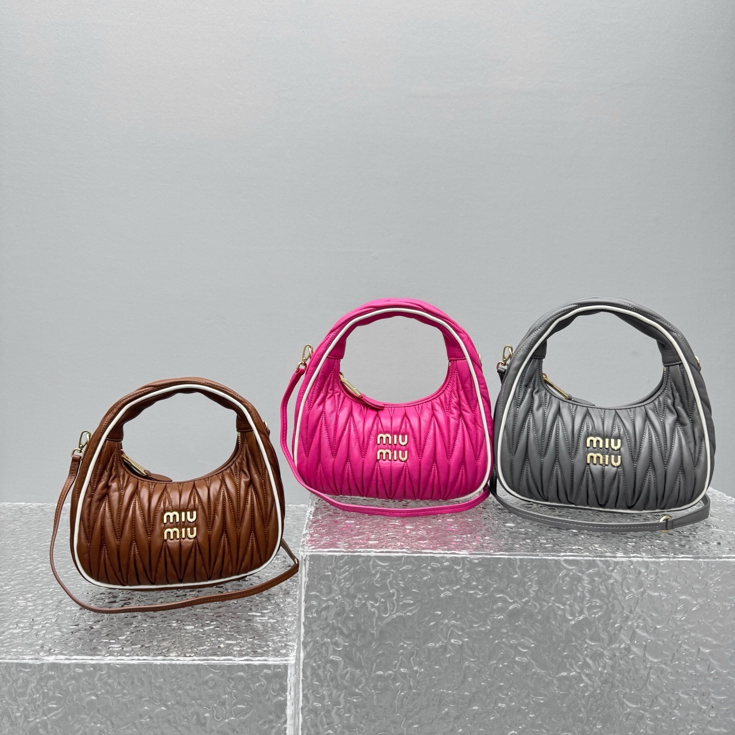 Miu Miu Wander matelassé nappa leather hobo mini-bags