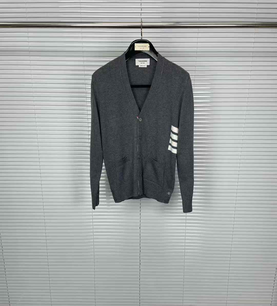 Thom Browne 4-Bar V-neck cardigan in grey