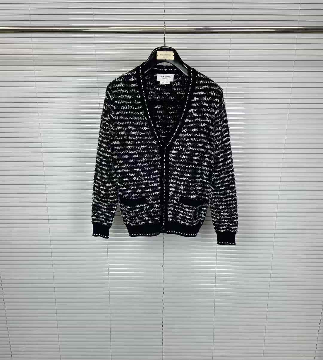 thom browne black and white knit cardigan